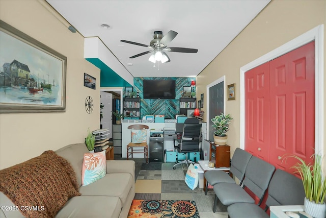 living room with ceiling fan