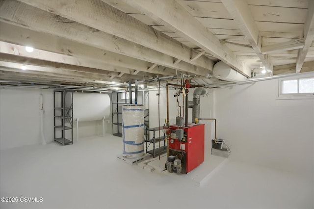 basement with secured water heater