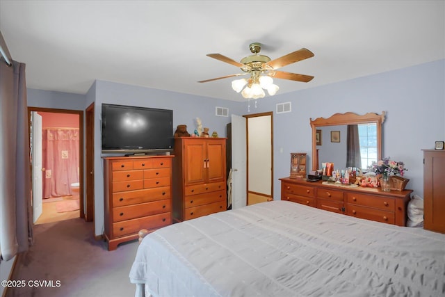 bedroom with carpet floors and ceiling fan