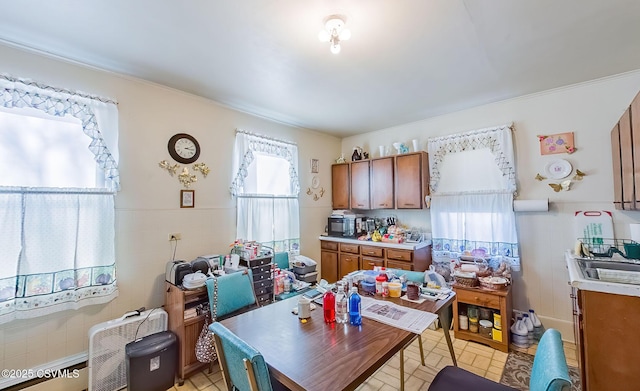 kitchen featuring tile walls