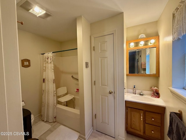 full bathroom with vanity, toilet, and shower / bath combo