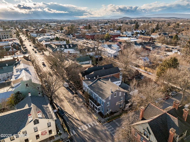 birds eye view of property featuring a mountain view