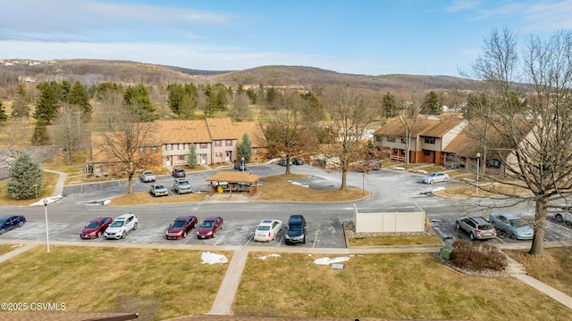 birds eye view of property featuring a mountain view