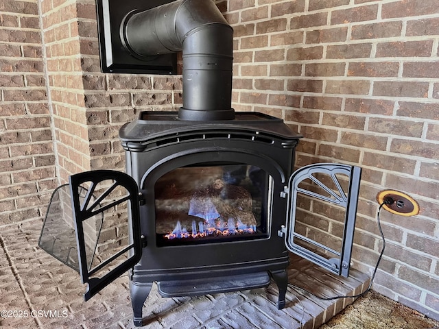 interior details with a wood stove