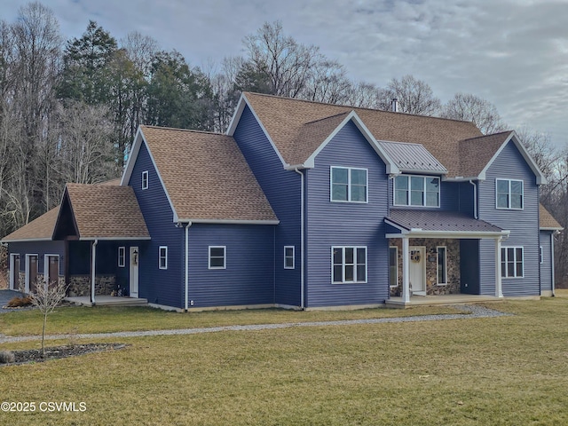 view of front of home with a front lawn