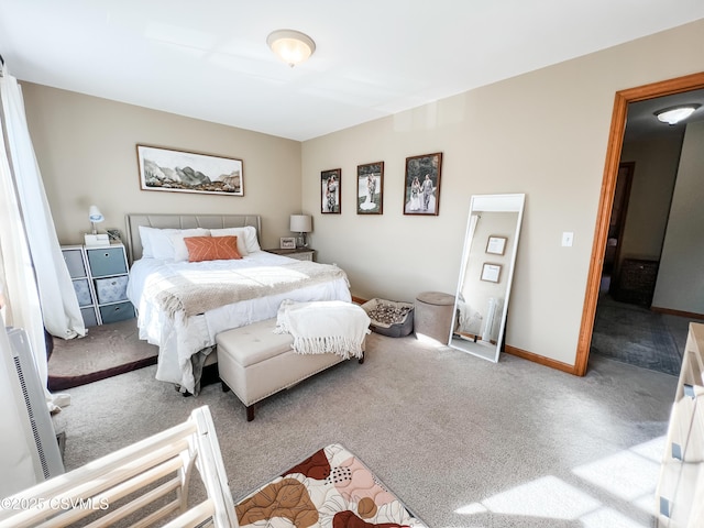 bedroom with light carpet