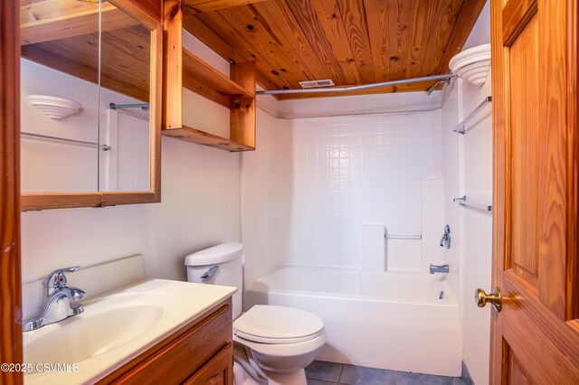 53 W Main St, Bloomsburg, PA 17815 - full bathroom featuring vanity, wooden ceiling, tile patterned floors, shower / bathtub combination, and toilet
