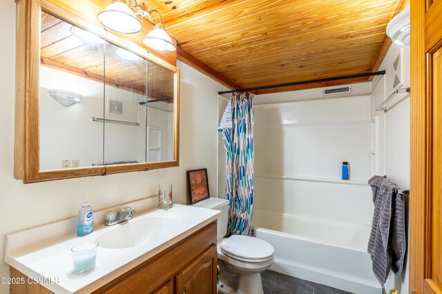 53 W Main St, Bloomsburg, PA 17815 - full bathroom featuring wood ceiling, vanity, toilet, and shower / bath combo