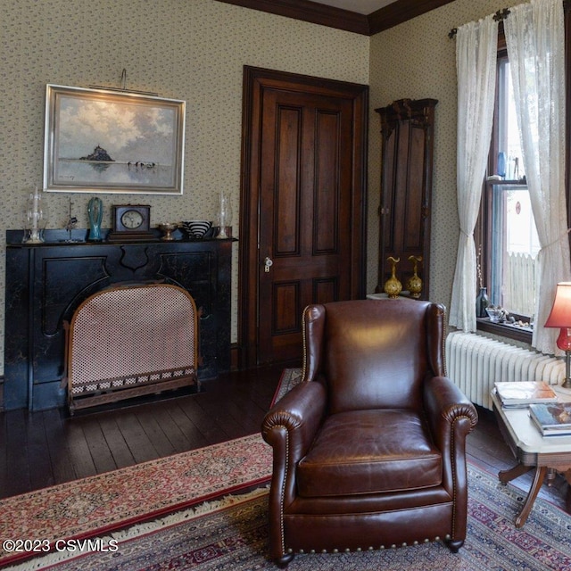 living area with radiator and wood-type flooring