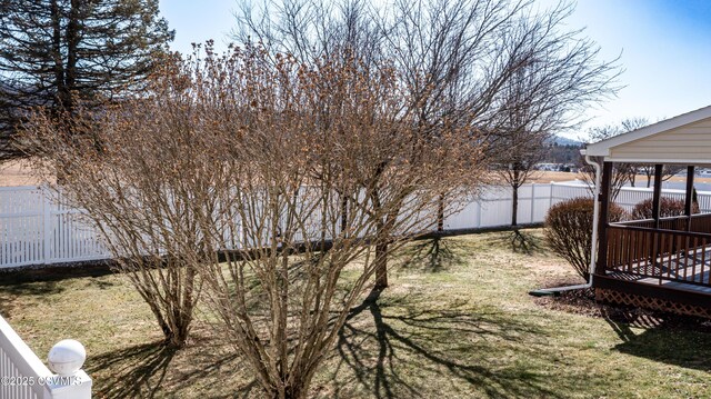 view of yard featuring a wooden deck and a fenced backyard