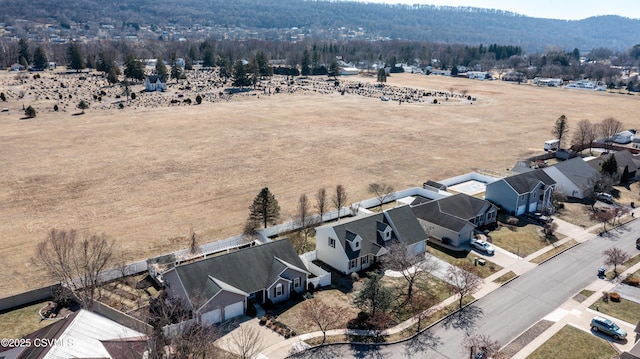 aerial view with a rural view and a residential view