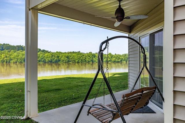 118 Jacobs Landing Way, Danville, PA 17821 - view of patio with a water view and a ceiling fan