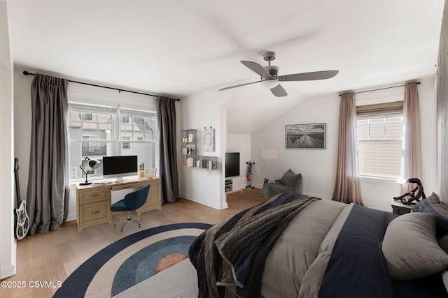 118 Jacobs Landing Way, Danville, PA 17821 - bedroom with light wood-style flooring, multiple windows, an office area, lofted ceiling, and a ceiling fan