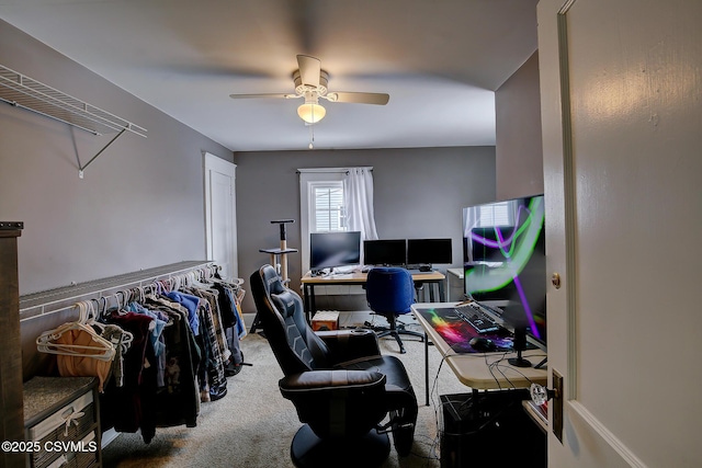 office with ceiling fan and carpet floors