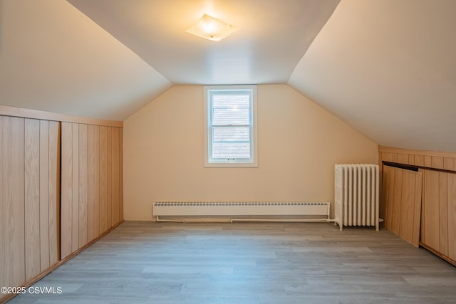 1041 Pine St, Kulpmont, PA 17834 - additional living space featuring radiator heating unit, light wood-style floors, vaulted ceiling, and baseboard heating