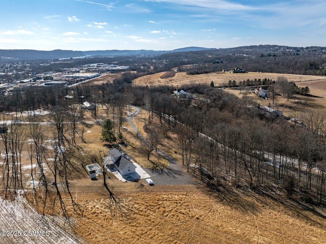 birds eye view of property with a mountain view and a rural view