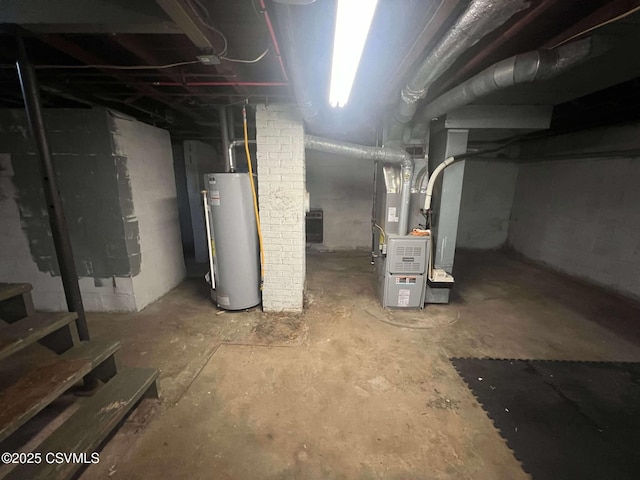 unfinished basement with water heater