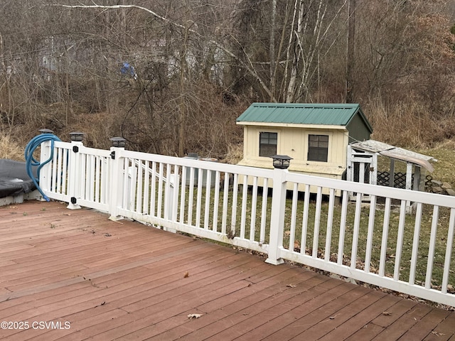 deck with an outbuilding