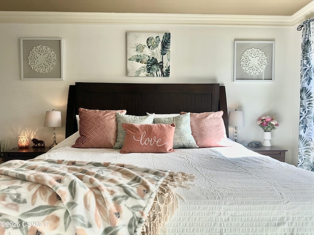 bedroom with crown molding