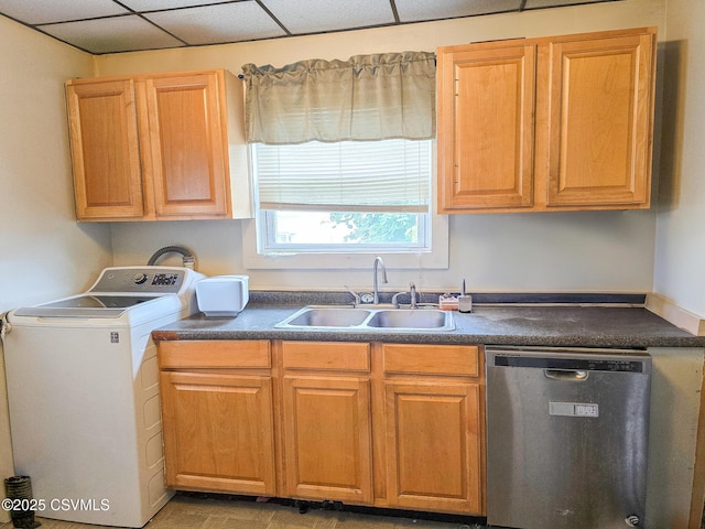 127 E Seventh St, Berwick, PA 18603 - kitchen with dishwasher, washer / dryer, a sink, and dark countertops