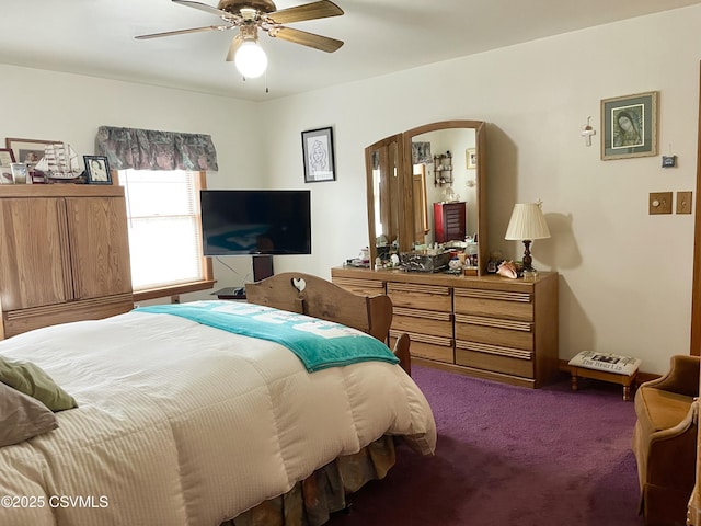 bedroom with carpet floors and a ceiling fan