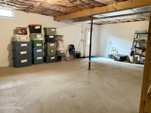 basement with concrete block wall