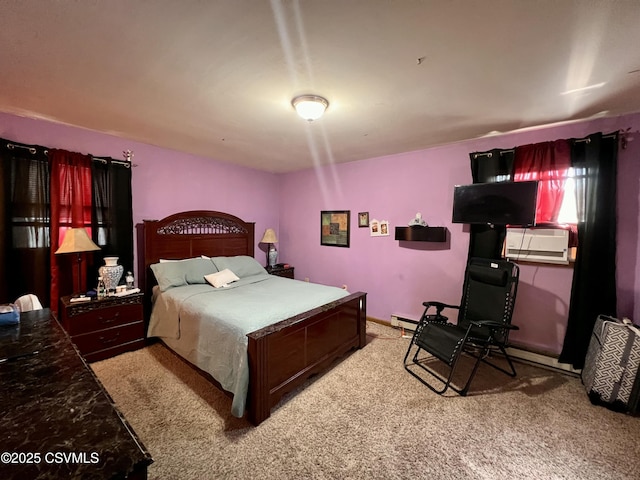 bedroom with light carpet