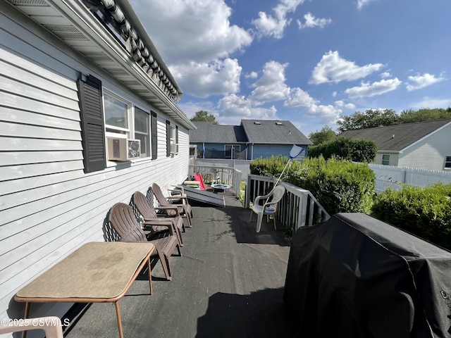 view of patio featuring a residential view, fence, and area for grilling