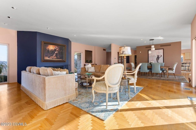 living room featuring recessed lighting