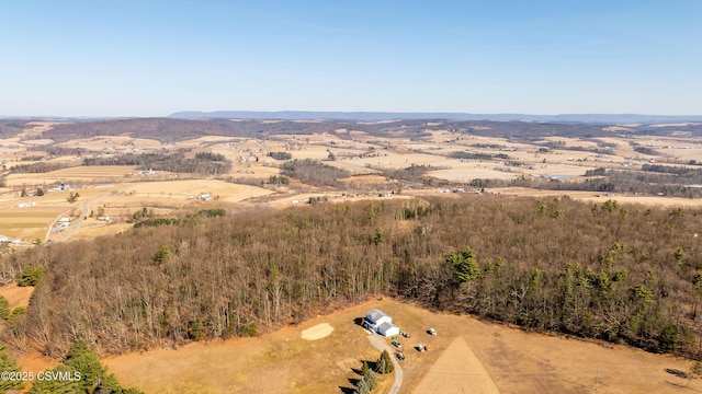 drone / aerial view featuring a mountain view