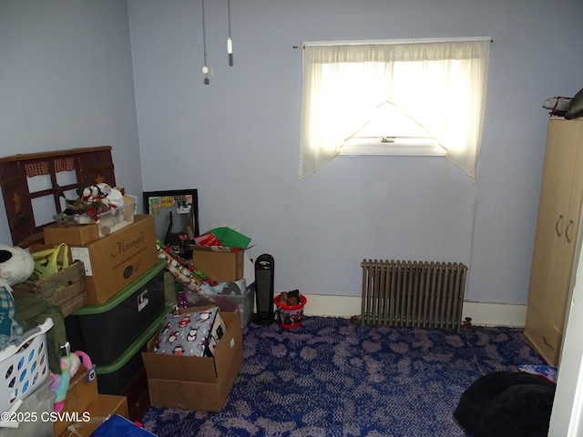 carpeted bedroom with radiator