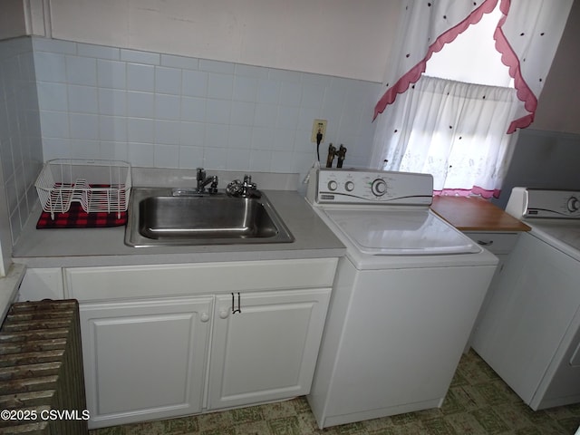 349 W 2nd St, Mount Carmel, PA 17851 - washroom with a sink, separate washer and dryer, laundry area, and tile patterned floors