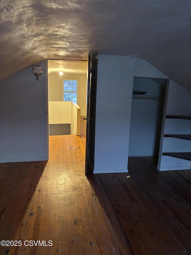 bonus room featuring vaulted ceiling and hardwood / wood-style flooring