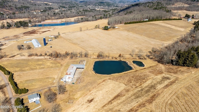 drone / aerial view with a water view and a rural view