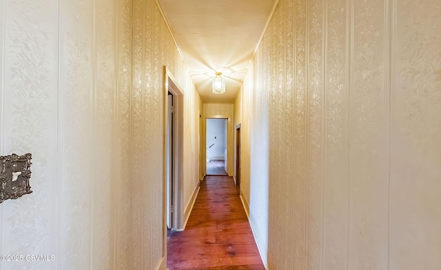 575 Crestwood Dr, Bloomsburg, PA 17815 - corridor featuring wallpapered walls, wood finished floors, and baseboards
