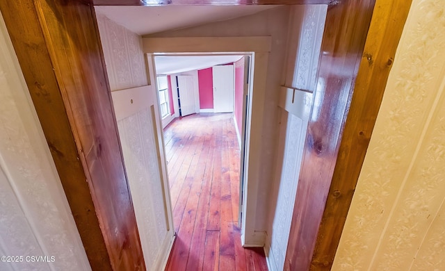 575 Crestwood Dr, Bloomsburg, PA 17815 - hall with lofted ceiling and wood-type flooring