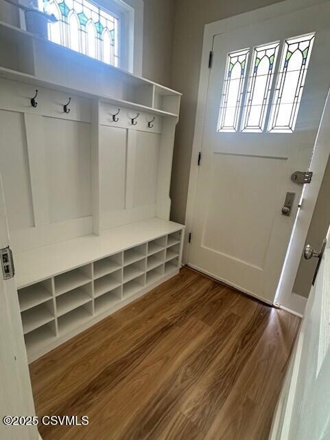 mudroom with wood finished floors