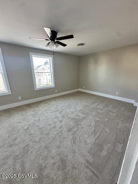 spare room featuring visible vents, baseboards, and carpet floors