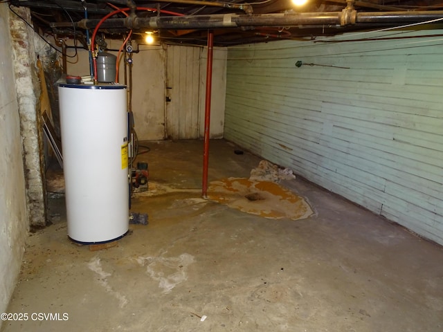 unfinished basement with gas water heater