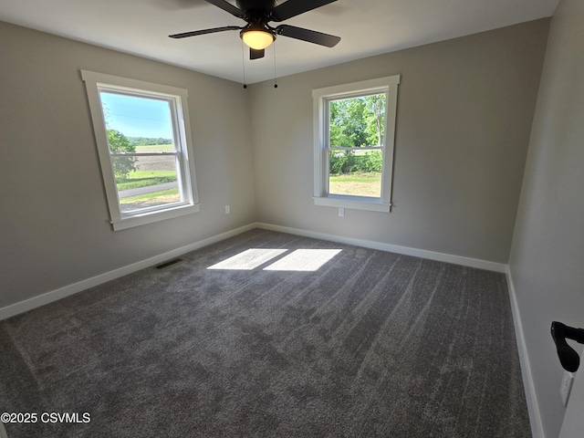 36 Starner Rd, Danville, PA 17821 - empty room with plenty of natural light, baseboards, dark carpet, and ceiling fan