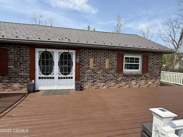 wooden terrace with french doors