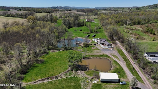 drone / aerial view with a water view and a rural view