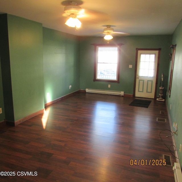 1017 Edison Ave, Sunbury, PA 17801 - interior space with a baseboard radiator, a ceiling fan, a baseboard heating unit, and wood finished floors