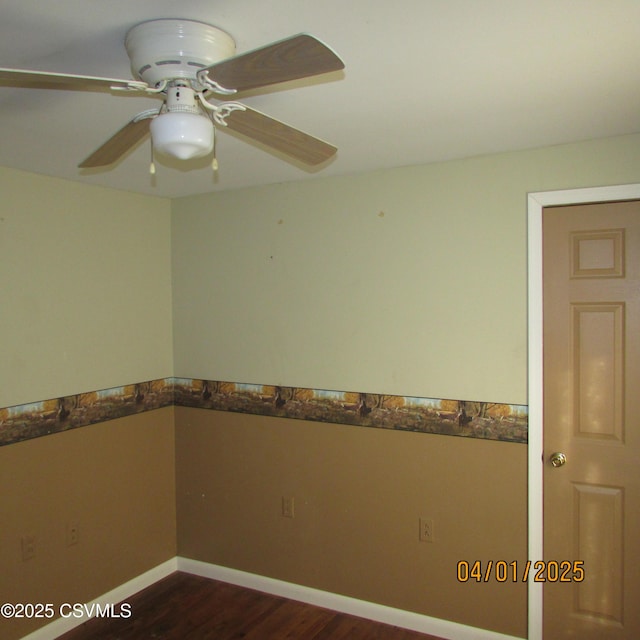 1017 Edison Ave, Sunbury, PA 17801 - empty room featuring a ceiling fan, dark wood-style flooring, and baseboards