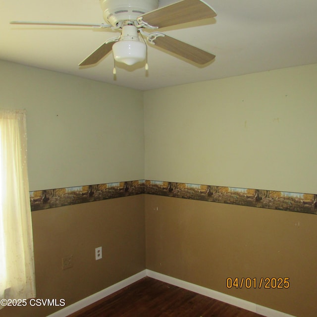 1017 Edison Ave, Sunbury, PA 17801 - unfurnished room featuring a ceiling fan, dark wood-style flooring, and baseboards