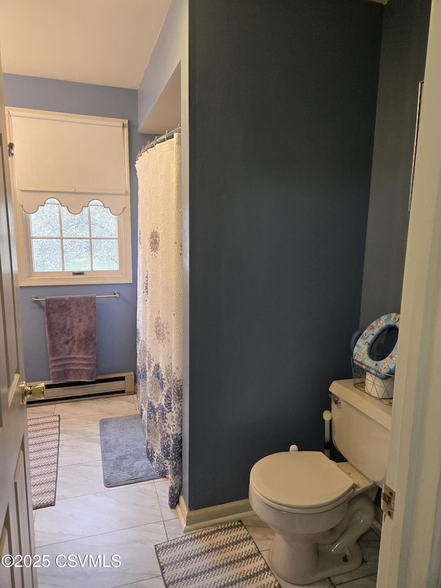 495 Meadow Ln, Danville, PA 17821 - full bath featuring a baseboard radiator, toilet, tile patterned floors, and baseboards