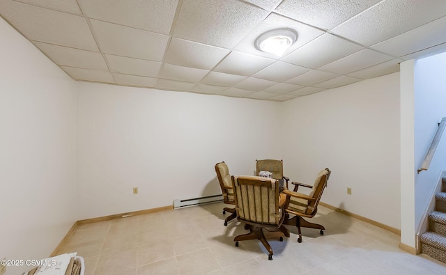 87 Lindsey Ave, Danville, PA 17821 - dining room with a baseboard radiator, a paneled ceiling, light tile patterned flooring, and baseboards