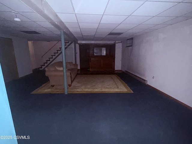 73 Seneca Dr, Shickshinny, PA 18655 - finished below grade area with baseboard heating, a drop ceiling, and stairway