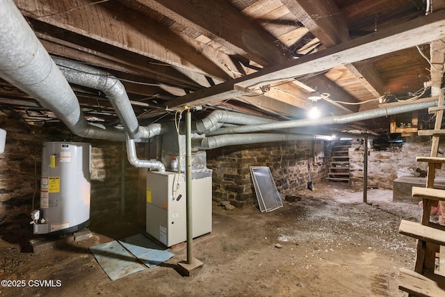 1205 N River Ave, Sunbury, PA 17801 - unfinished basement featuring water heater and heating unit