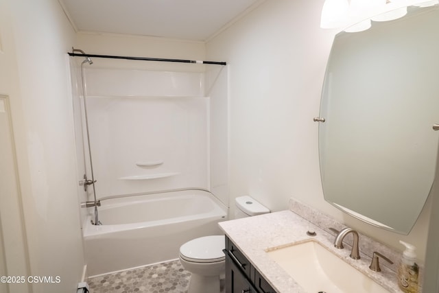 302 Walnut St, Selinsgrove, PA 17870 - full bathroom with toilet, crown molding, shower / bathtub combination, and vanity